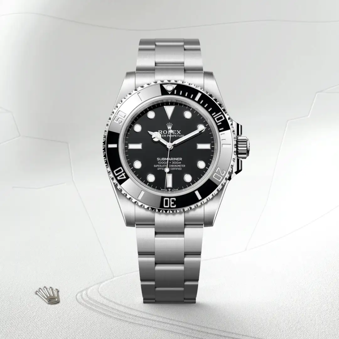 Rolex Submariner stainless steel dive watch with black dial and unidirectional bezel on a light background | Brela