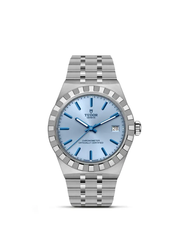 m2836c1a0-0106_upright-wh-std-grid | Brela | Brela Stainless steel Tudor wristwatch with light blue dial, date window, and brushed bracelet. | Brela | Brela