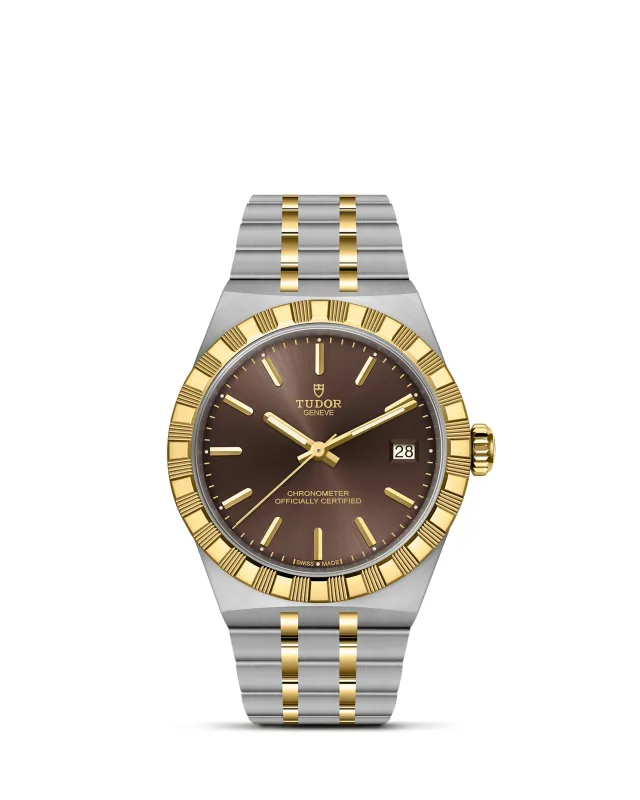 m2836c1a3-0001_upright-wh-std-grid | Brela | Brela Two-tone Tudor wristwatch with gold bezel and brown dial showing date at 3 o'clock | Brela | Brela