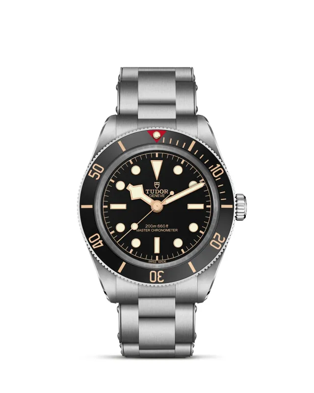 m7939a1a0nu-0002_upright-wh-std-grid | Brela | Brela Tudor diver's watch with black dial, beige indices, and stainless steel bracelet | Brela | Brela