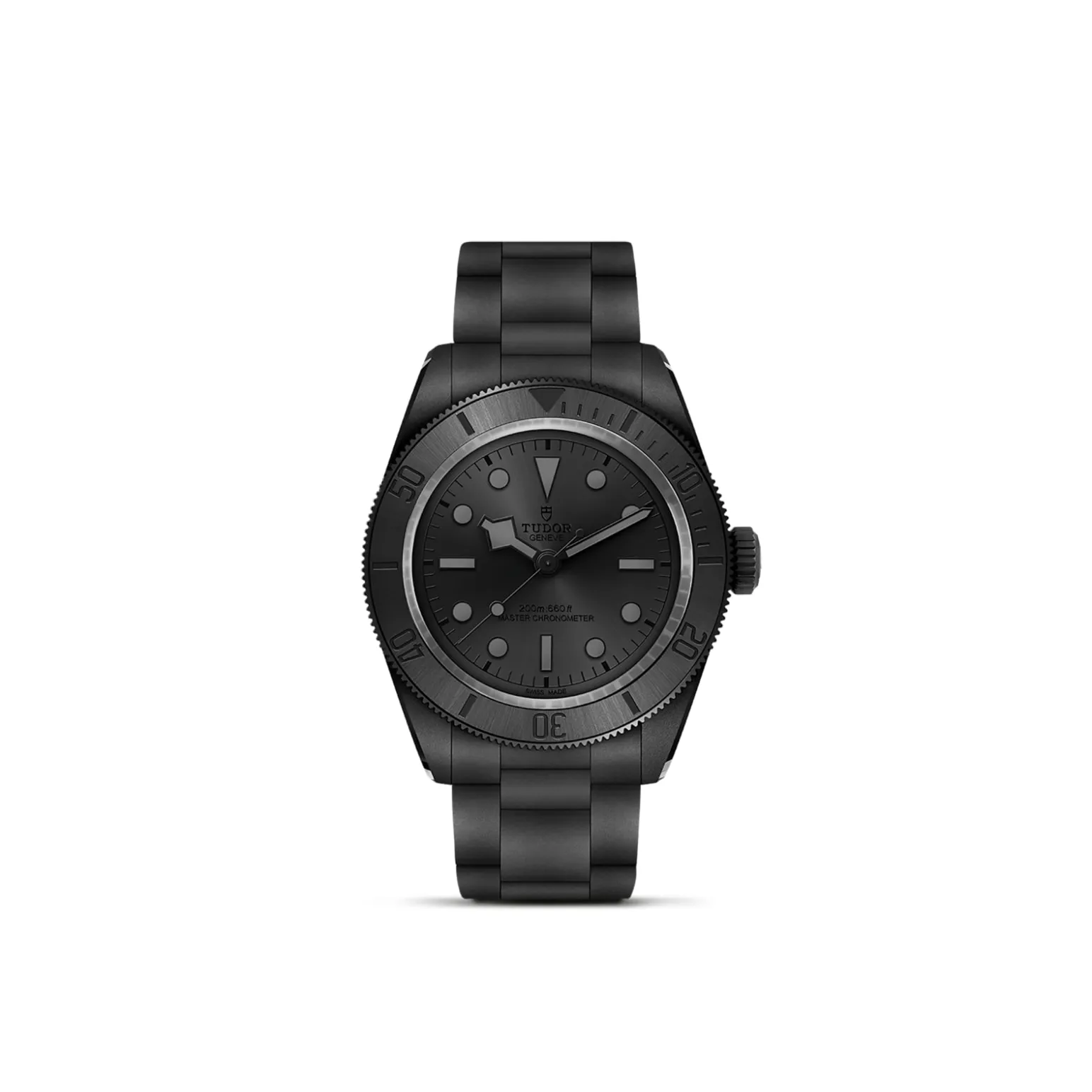 m7941a1acnu-0001-upright_watch_white_background-model_page | Brela Black Tudor diving watch with matching bracelet, viewed face-on against a white background | Brela